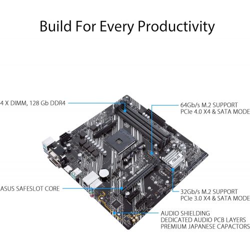 아수스 ASUS Prime B550M K AMD AM4 Zen 3 Ryzen 5000 & 3rd Gen Ryzen Micro ATX Motherboard (PCIe 4.0, ECC Memory, 1Gb LAN, Dual M.2, USB 3.2 Gen 2 Type A,HDMI 2.1 4K@60Hz, DVI, D Sub) Silve