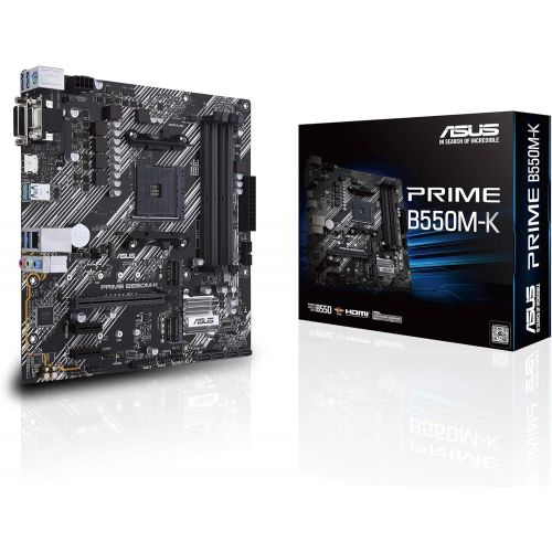 아수스 ASUS Prime B550M K AMD AM4 Zen 3 Ryzen 5000 & 3rd Gen Ryzen Micro ATX Motherboard (PCIe 4.0, ECC Memory, 1Gb LAN, Dual M.2, USB 3.2 Gen 2 Type A,HDMI 2.1 4K@60Hz, DVI, D Sub) Silve