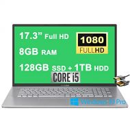 Asus VivoBook Business Laptop 17.3” Full HD (1920 x 1080) Display Intel Quad Core i5 1035G1 8GB RAM 128GB SSD + 1TB HDD Fingerprint Reader Backlit Keyboard USB C Win10Pro Silver +