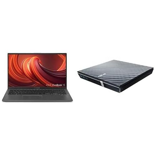 아수스 ASUS 15.6 VivoBook 15 Laptop (F512JA AS34) Intel i3 1005G1, 8GB RAM, 128 GB SSD and ASUS Portable External 8X DVD Burner Optical Disc Drive (SDRW 08D2S U/BLK/G/AS)