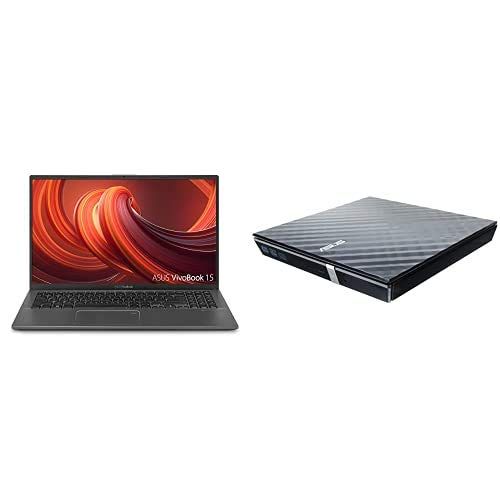 아수스 ASUS 15.6 VivoBook 15 Laptop (F512JA AS34) Intel i3 1005G1, 8GB RAM, 128 GB SSD and ASUS Portable External 8X DVD Burner Optical Disc Drive (SDRW 08D2S U/BLK/G/AS)