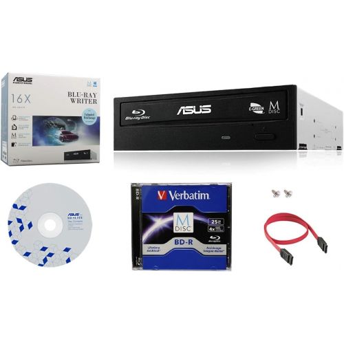 아수스 Asus 16X BW 16D1HT Internal Blu ray Burner Drive Bundle with 1 Pack M DISC BD, Cable Accessories and Mounting Screws (Supports BDXL and M Disc, Retail Box)