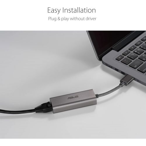 아수스 ASUS 2.5G Ethernet USB Adapter (USB C2500) Wired LAN Network Connection for Mac OS, Linux, Windows, Backward Compatible on 2.5G, 1G, 100Mbps, Ideal for Gaming