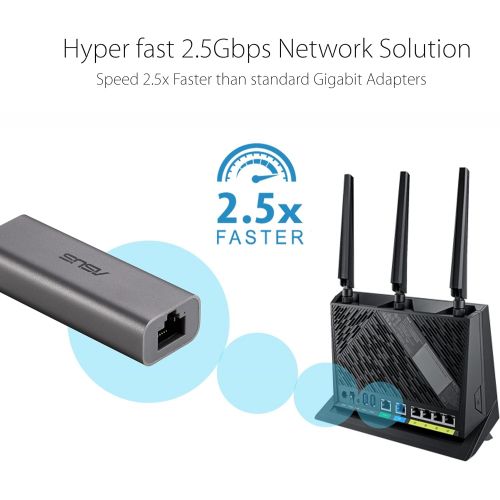 아수스 ASUS 2.5G Ethernet USB Adapter (USB C2500) Wired LAN Network Connection for Mac OS, Linux, Windows, Backward Compatible on 2.5G, 1G, 100Mbps, Ideal for Gaming