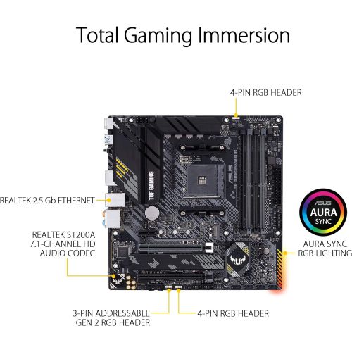 아수스 ASUS TUF Gaming B550M PLUS, AMD B550 (Ryzen AM4) Micro ATX Motherboard (PCIe 4.0, Dual M.2, 10 DrMOS, DDR4 4400, 6, 2.5 Gb Ethernet, HDMI, DP, USB 3.2 Gen 2 Type A and C, Aura Sync