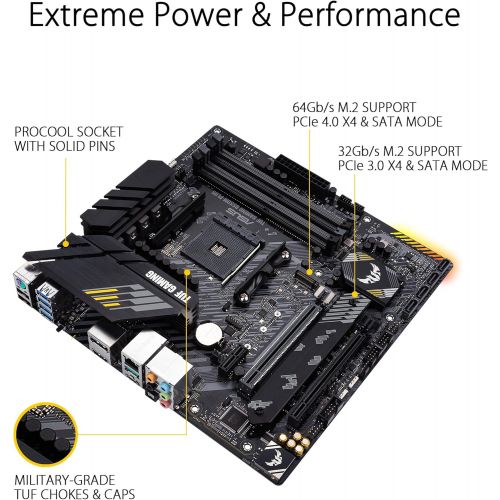 아수스 ASUS TUF Gaming B550M PLUS, AMD B550 (Ryzen AM4) Micro ATX Motherboard (PCIe 4.0, Dual M.2, 10 DrMOS, DDR4 4400, 6, 2.5 Gb Ethernet, HDMI, DP, USB 3.2 Gen 2 Type A and C, Aura Sync
