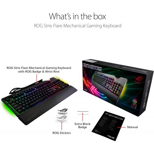 아수스 ASUS RGB Mechanical Gaming Keyboard ROG Strix Flare (Cherry MX Blue Switches cm SS) Aura Sync & SDK Gaming Keyboard for PC Customizable Badge, USB Pass Through Media Controls