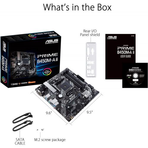 아수스 ASUS Prime B450M A II AMD AM4 (Ryzen 5000, 3rd/2nd/1st Gen Ryzen Micro ATX Motherboard (128GB DDR4, 4400 O.C.), NVMe, HDMI 2.0b/DVI/D Sub, USB 3.2 Gen 2, BIOS Flashback, and Aura S