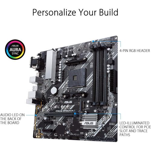 아수스 ASUS Prime B450M A II AMD AM4 (Ryzen 5000, 3rd/2nd/1st Gen Ryzen Micro ATX Motherboard (128GB DDR4, 4400 O.C.), NVMe, HDMI 2.0b/DVI/D Sub, USB 3.2 Gen 2, BIOS Flashback, and Aura S