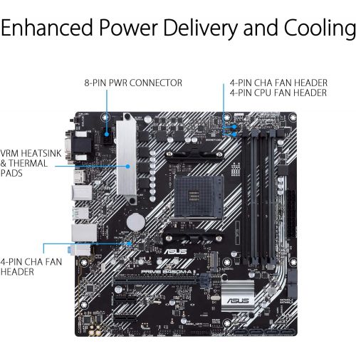 아수스 ASUS Prime B450M A II AMD AM4 (Ryzen 5000, 3rd/2nd/1st Gen Ryzen Micro ATX Motherboard (128GB DDR4, 4400 O.C.), NVMe, HDMI 2.0b/DVI/D Sub, USB 3.2 Gen 2, BIOS Flashback, and Aura S