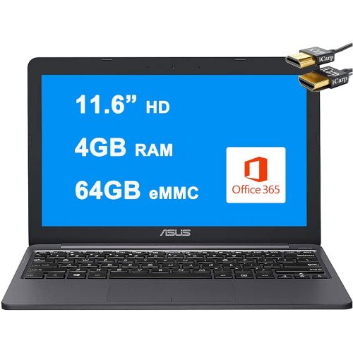 아수스 Asus Flagship VivoBook E12 Light and Thin Laptop 11.6” HD Display Intel Celeron N3350 Processor 4GB RAM 64GB eMMC Intel HD Graphics HDMI USB C Microsoft365 Win10 + HDMI Cable