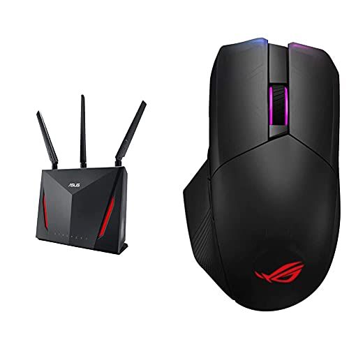 아수스 ASUS AC2900 WiFi Gaming Router (RT AC86U) ROG Chakram Wireless Aura Sync RGB Gaming Mouse Optical Sensor 16000 DPI