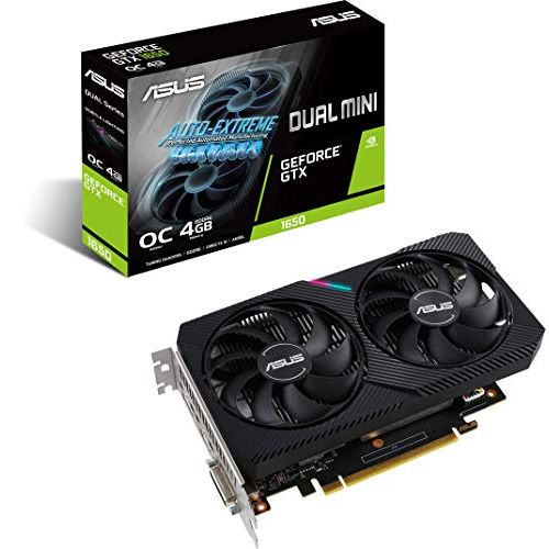 아수스 ASUS Dual NVIDIA GeForce GTX 1650 Mini OC Edition Gaming CSM Graphics Card (PCIe 3.0, 4GB GDDR6 Memory, HDMI, DisplayPort, DVI D, for Intel NUC 9 Extreme Kit, Intel NUC 9 Pro Kit,