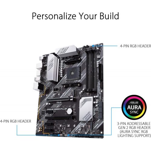 아수스 ASUS Prime B550 PLUS AMD AM4 Zen 3 Ryzen 5000 & 3rd Gen Ryzen ATX Motherboard (PCIe 4.0, ECC Memory, 1Gb LAN, HDMI 2.1, DisPlayPort 1.2 (4K@60HZ), Addressable Gen 2 RGB Header and