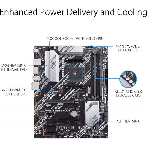 아수스 ASUS Prime B550 PLUS AMD AM4 Zen 3 Ryzen 5000 & 3rd Gen Ryzen ATX Motherboard (PCIe 4.0, ECC Memory, 1Gb LAN, HDMI 2.1, DisPlayPort 1.2 (4K@60HZ), Addressable Gen 2 RGB Header and