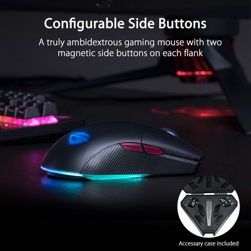 아수스 ASUS Optical Gaming Mouse ROG Pugio II Ergonomic & Truly Ambidextrous PC Gaming Mouse Configurable & Swappable Side Buttons 16,00 DPI Optical Sensor Aura Sync RGB Tactile Mice