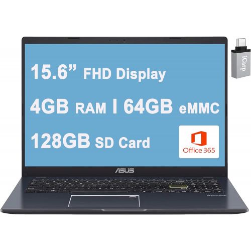 아수스 2021 Flagship Asus Vivobook L510 Ultra Thin Business Laptop 15.6” FHD Intel Celeron N4020 4GB RAM 64GB eMMC + 128GB SD Card Backlit Fingerprint USB C HDMI Office 365 Win10 + USB C