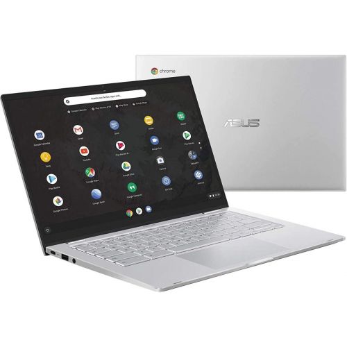 아수스 ASUS Chromebook C425 14 FHD NanoEdge Clamshell Laptop, Intel Core M3 8100Y Processor, 4GB RAM, 128GB eMMC Storage, Backlit Keyboard, USB Type C, Chrome OS, Silver