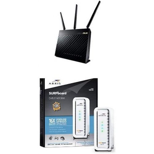 아수스 ASUS (RT AC68U) Wireless AC1900 Dual Band Gigabit Router & ARRIS SURFboard SB6183 DOCSIS 3.0 Cable Modem Retail Packaging White