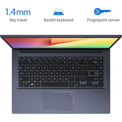 아수스 2021 Asus VivoBook 14 Premium Thin and Light Laptop I 14” FHD Display I AMD 4 Core Ryzen 5 3500U I 8GB DDR4 512GB SSD I Backlit Fingerprint USB C HDMI Wifi6 Harman Win10 + 32GB Mic