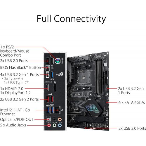 아수스 ASUS ROG Strix B450 F Gaming II AMD AM4 (Ryzen 5000, 3rd Gen Ryzen ATX Gaming Motherboard (8+4 Power Stages, HDMI 2.0b/DP,2 x PCIe 3.0 x16, USB 3.2 Gen 2 Type C, BIOS Flashback, 25