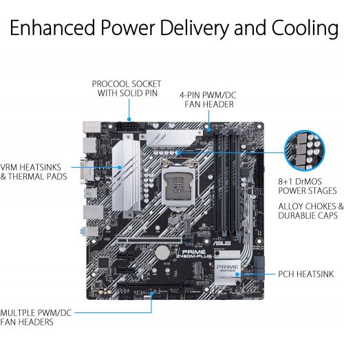 아수스 ASUS Prime Z490M PLUS LGA 1200 (Intel 10th Gen) Z490 Micro ATX Motherboard (Dual M.2, DDR4 4600, 1 Gb Ethernet, USB 3.2 Gen 2 USB Type A, Thunderbolt 3 Support, Aura Sync RGB)