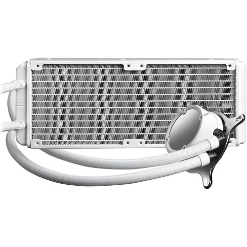 아수스 Asus ROG Strix LC 240 All in one White Liquid CPU Cooler with Aura Sync, Dual White ROG 120mm addressable RGB Radiator Fans and Reinforced Sleeved tubing