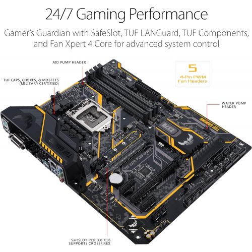 아수스 ASUS TUF Z370 PLUS Gaming LGA1151 (Intel 8th Gen) DDR4 HDMI DVI M.2 Z370 ATX Motherboard with Gigabit LAN and USB 3.1