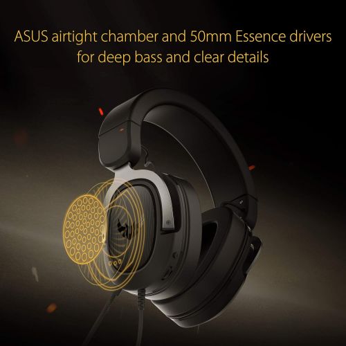 아수스 ASUS TUF H3 Gaming Headset H3 ? Discord, TeamSpeak Certified 7.1 Surround Sound Gaming Headphones with Boom Microphone for PC, Playstation 4, Nintendo Switch, Xbox One, Mobile Devi