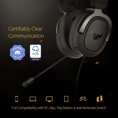 아수스 ASUS TUF H3 Gaming Headset H3 ? Discord, TeamSpeak Certified 7.1 Surround Sound Gaming Headphones with Boom Microphone for PC, Playstation 4, Nintendo Switch, Xbox One, Mobile Devi