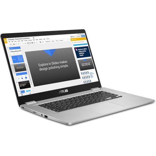 아수스 ASUS Chromebook C523 15.6 HD NanoEdge Display with 180 Degree Hinge Intel Dual Core Celeron N3350 Processor, 4GB RAM, 16GB eMMC, Silver Color, C523NA DH46