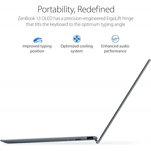 아수스 ASUS ZenBook 13 OLED Ultra Slim Laptop, 13.3” OLED FHD NanoEdge Bezel Display, AMD Ryzen 5 5500U, 8GB LPDDR4X RAM, 512GB PCIe SSD, NumberPad, Wi Fi 5, Windows 10 Home, Pine Grey, U