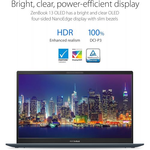 아수스 ASUS ZenBook 13 OLED Ultra Slim Laptop, 13.3” OLED FHD NanoEdge Bezel Display, AMD Ryzen 5 5500U, 8GB LPDDR4X RAM, 512GB PCIe SSD, NumberPad, Wi Fi 5, Windows 10 Home, Pine Grey, U