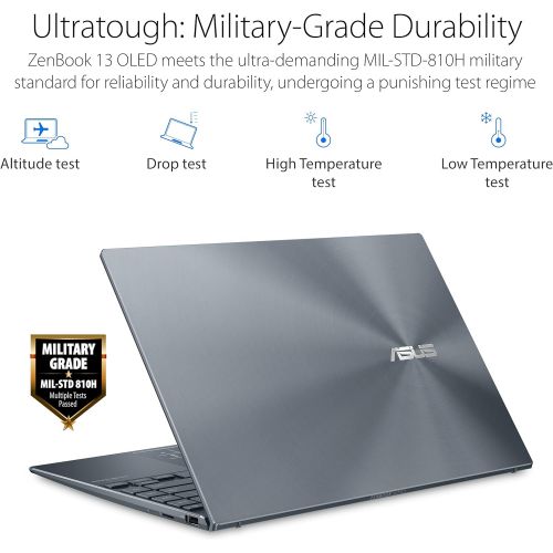 아수스 ASUS ZenBook 13 OLED Ultra Slim Laptop, 13.3” OLED FHD NanoEdge Bezel Display, AMD Ryzen 5 5500U, 8GB LPDDR4X RAM, 512GB PCIe SSD, NumberPad, Wi Fi 5, Windows 10 Home, Pine Grey, U