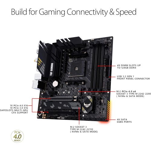 아수스 ASUS TUF Gaming B550M PLUS (WiFi 6) AMD AM4 (3rd Gen Ryzen) microATX Gaming Motherboard (PCIe 4.0, 2.5Gb LAN, BIOS Flashback, HDMI 2.1, USB 3.2 Gen 2, Addressable Gen 2 RGB Header