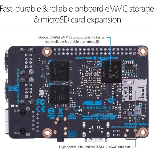 아수스 ASUS Tinker Board S Quad Core 1.8GHz SoC 2GB RAM 16GB eMMC storage GB LAN Wi Fi & GPIO connectivity Motherboards