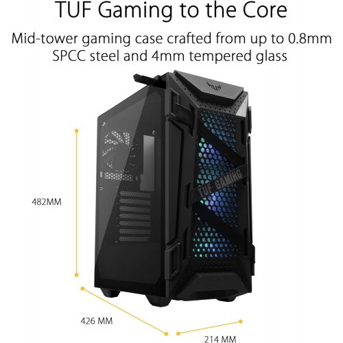 아수스 ASUS TUF Gaming GT301 ATX Mid Tower Compact Case with Tempered Glass Side Panel, Black