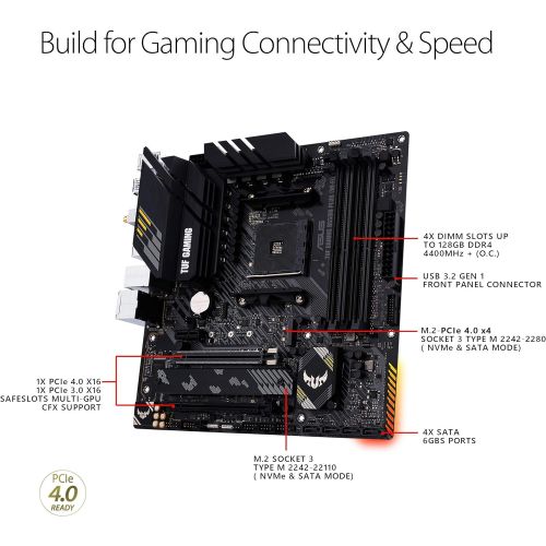 아수스 ASUS TUF Gaming B550M PLUS AMD AM4 (3rd Gen Ryzen) Micro ATX Gaming Motherboard (PCIe 4.0, 2.5Gb LAN, BIOS Flashback, HDMI 2.1, USB 3.2 Gen 2, Addressable Gen 2 RGB Header and Aur
