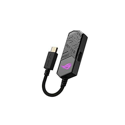 아수스 ASUS ROG Clavis USB C Gaming DAC (ESS 9281 Quad DAC Amplifier, AI Noise Canceling Mic, MQA Rendering, Aura Sync RGB, Compatible with PC, Mobile, Playstation 5, and Switch)