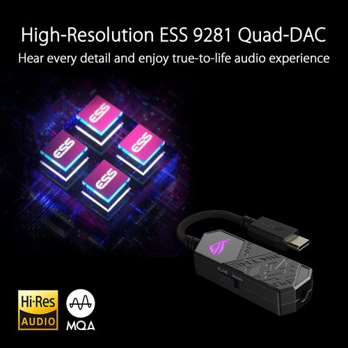 아수스 ASUS ROG Clavis USB C Gaming DAC (ESS 9281 Quad DAC Amplifier, AI Noise Canceling Mic, MQA Rendering, Aura Sync RGB, Compatible with PC, Mobile, Playstation 5, and Switch)