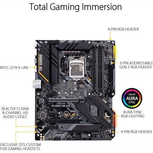 아수스 ASUS TUF Gaming Z490 Plus, LGA 1200 (Intel 10th Gen) ATX Motherboard (12+2 Power Stages, USB 3.2 Front Panel Type C, 1Gb LAN, Addressable Gen 2 RGB Header & Aura Sync)