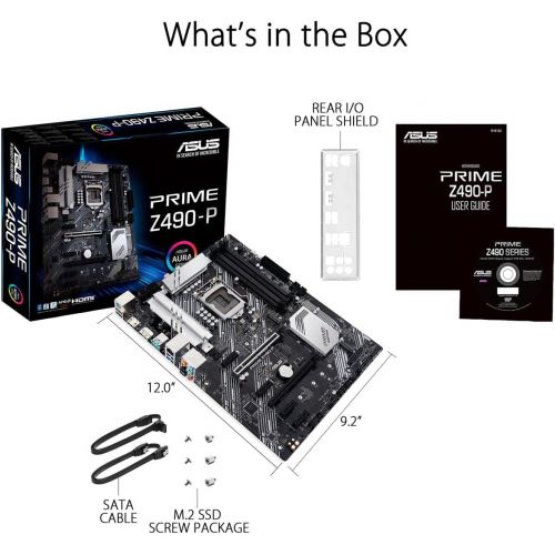 아수스 ASUS Prime Z490 P LGA 1200 (Intel 10th Gen) ATX Motherboard (Dual M.2, DDR4 4600, 1 Gb Ethernet, USB 3.2 Gen 2 USB Type A, Thunderbolt 3 Support, Aura Sync RGB)