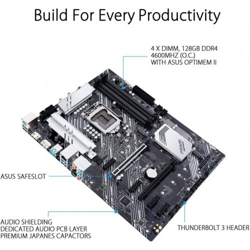 아수스 ASUS Prime Z490 P LGA 1200 (Intel 10th Gen) ATX Motherboard (Dual M.2, DDR4 4600, 1 Gb Ethernet, USB 3.2 Gen 2 USB Type A, Thunderbolt 3 Support, Aura Sync RGB)