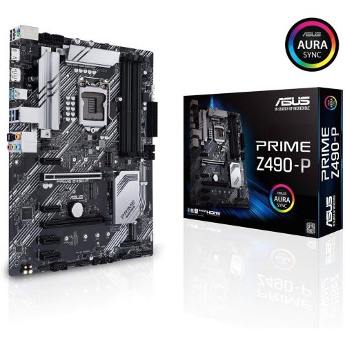아수스 ASUS Prime Z490 P LGA 1200 (Intel 10th Gen) ATX Motherboard (Dual M.2, DDR4 4600, 1 Gb Ethernet, USB 3.2 Gen 2 USB Type A, Thunderbolt 3 Support, Aura Sync RGB)