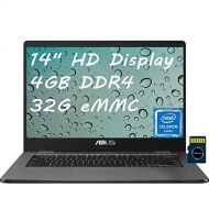 ASUS Chromebook 14 Thin and Light Laptop 14 HD Screen Intel Celeron N3350 4GB DDR4 32GB eMMC USB C Webcam Chrome OS (Google Classroom and Zoom Compatible) + Delca 32GB SD Card