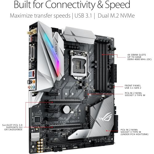 아수스 ASUS ROG Strix Z370 E Gaming LGA1151 (Intel 8th Gen) DDR4 DP HDMI DVI M.2 Z370 ATX Motherboard with onboard 802.11ac WiFi and USB 3.1