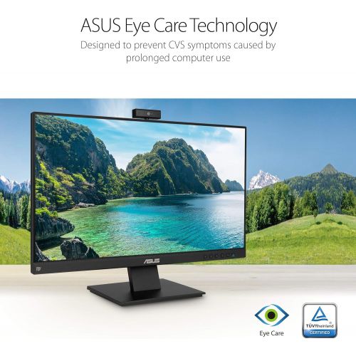 아수스 ASUS BE24EQK 23.8” Business Monitor with Webcam, 1080P Full HD IPS, Eye Care, DisplayPort HDMI, Frameless, Built in Adjustable 2MP Webcam, Mic Array, Stereo Speaker, Video Conferen