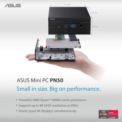 아수스 ASUS PN50 MiniPC Barebone with AMD Ryzen R3 4300U 4 cores Processor with DisplayPort, HDMI, 2 USB C (DP Alt Mode), WiFi 6 Support