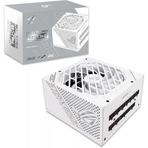 아수스 ASUS ROG Strix 850W White Edition PSU, Power Supply (ROG heatsinks, Axial tech Fan Design, Dual Ball Fan Bearings, 0dB Technology, 80 Plus Gold Certification, Fully Modular Cables,