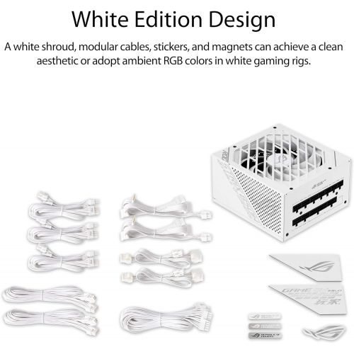 아수스 ASUS ROG Strix 850W White Edition PSU, Power Supply (ROG heatsinks, Axial tech Fan Design, Dual Ball Fan Bearings, 0dB Technology, 80 Plus Gold Certification, Fully Modular Cables,